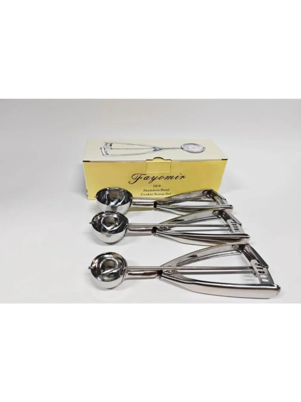 Versatile Cookie Scoop Set - 3 Sizes for Baking, Heavy-Duty Stainless Steel, Ice